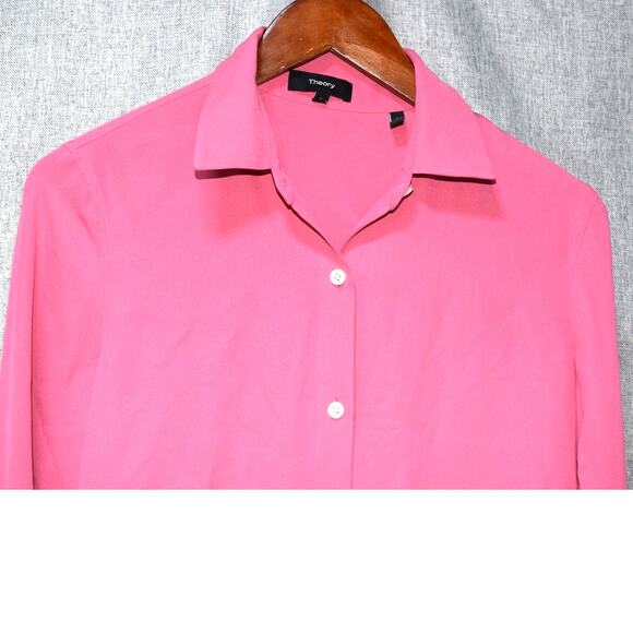 Theory Pink 100% Silk Tie Cuff Button Down Shirt L - Picture 2 of 3